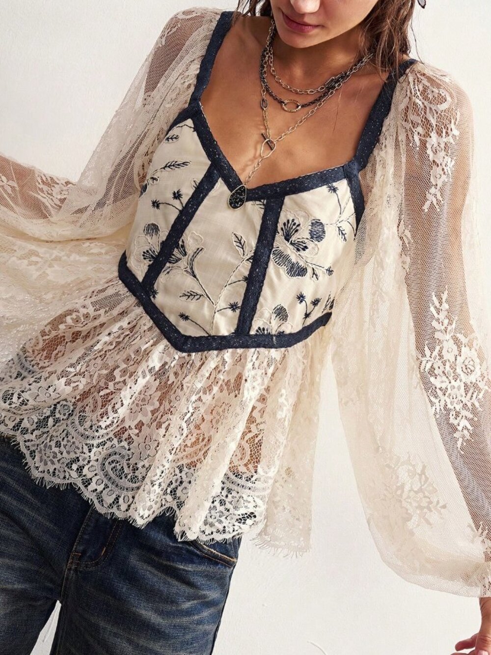 Apricot Elegant Women's Casual Knit Lace Top